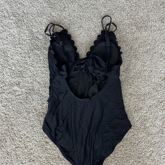 Scallop Trim Maternity Swimsuit One Piece V Neck Pregnancy Bathing Suit Black L - Picture 6 of 10